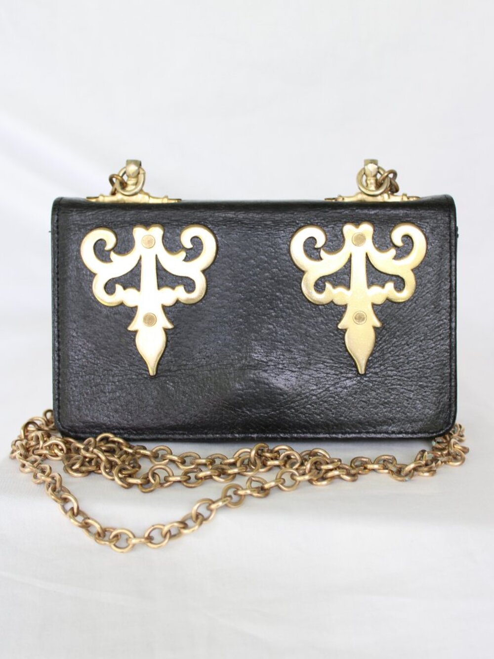 GLEN MILLER for ANN TURK VINTAGE SHOULDER CROSS BODY BAG leather brass chain